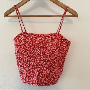 Red flower square neck tank top